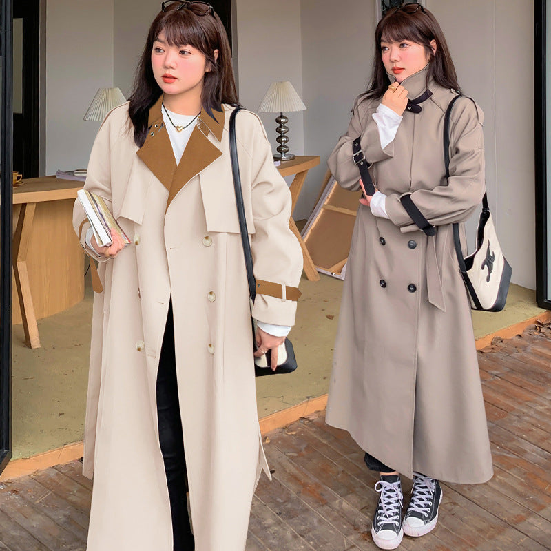 Retro Commuter-Style Mid-Length Colorblock Loose Coat