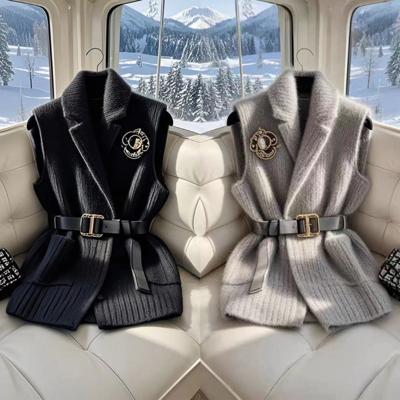 Women's Petite Layering Gray Thick Knitted Vest