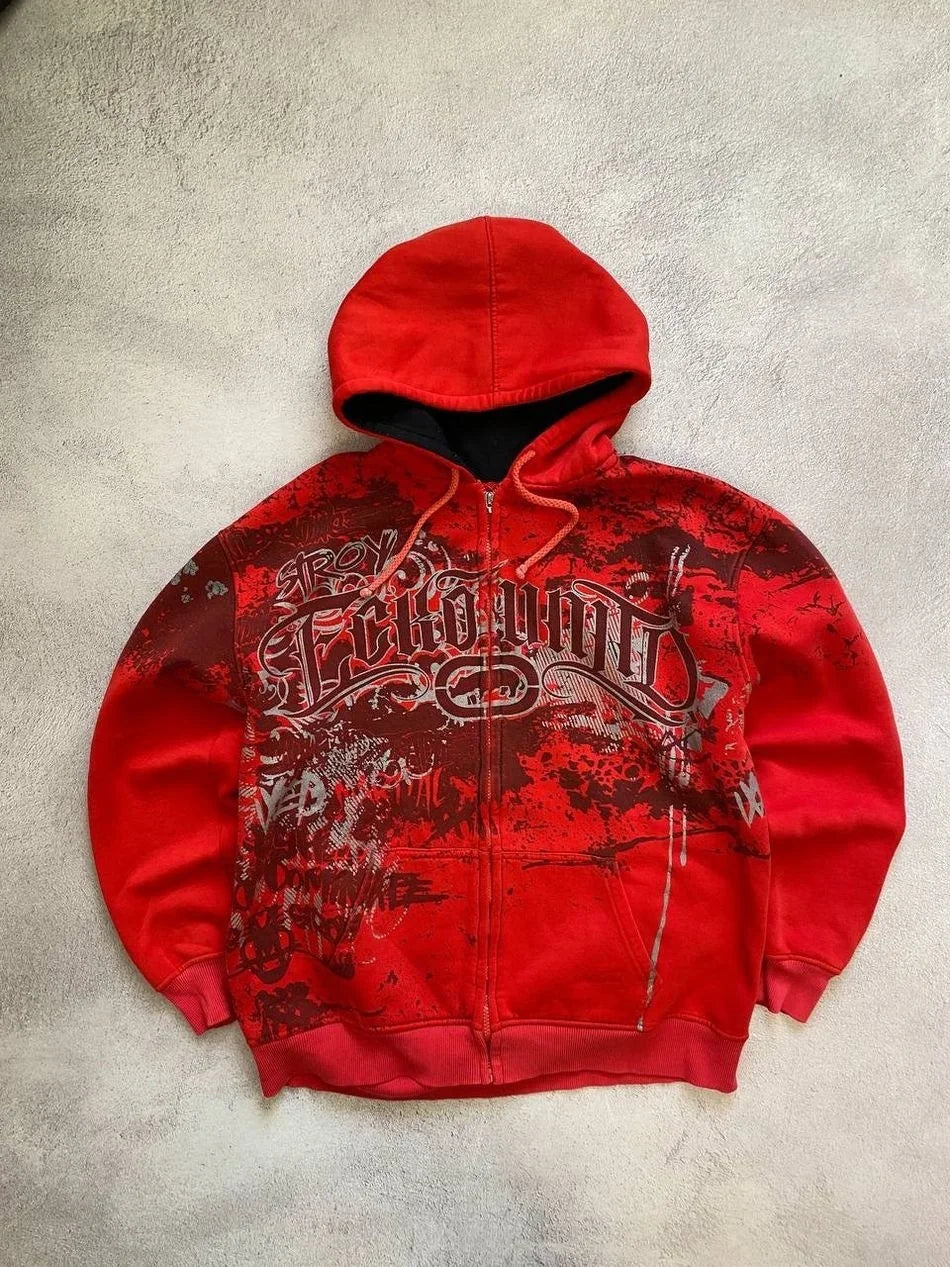 Y2k gótico ecko crânio impressão hoodie das mulheres dos homens streetwear punk oversize preto moletom escuro artístico casual pulôver