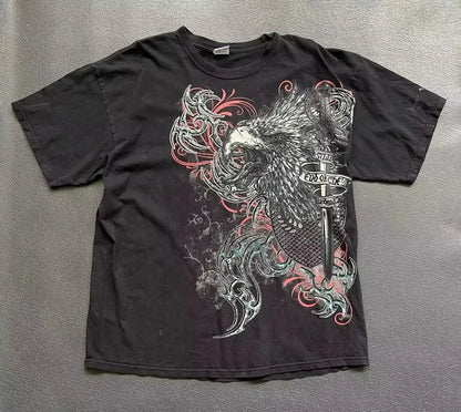 Gótico xtreme verão camiseta homem 2000s asas crânio gráfico camiseta leve algodão manga curta casual respirável camiseta