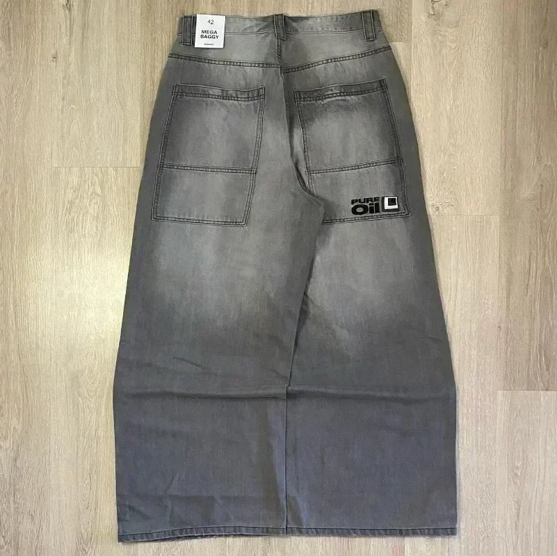 Americano retro cleanfit moda impressão baggy jeans feminino y2k popular casual coringa gótico cintura alta calças de perna larga street wear