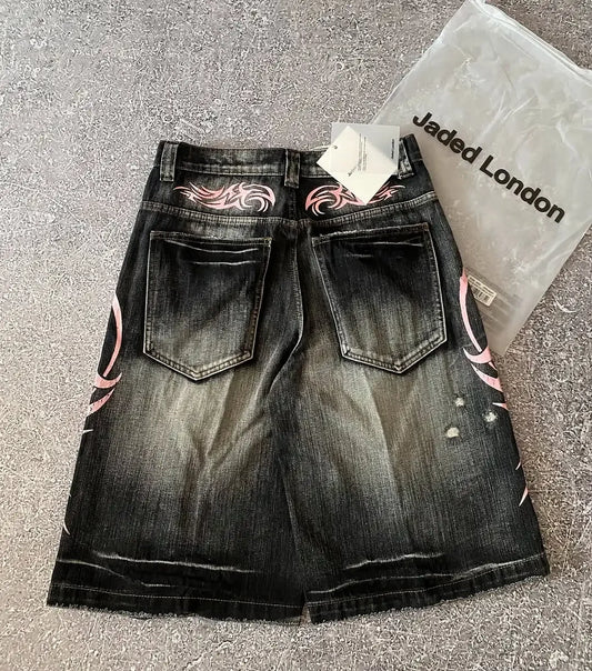 Streetwear y2k popular denim shorts borlas design vintage shorts homem hip hop moda harajuku punk cintura alta calças de perna larga