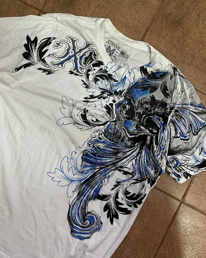 Gótico xtreme verão camiseta homem 2000s asas crânio gráfico camiseta leve algodão manga curta casual respirável camiseta