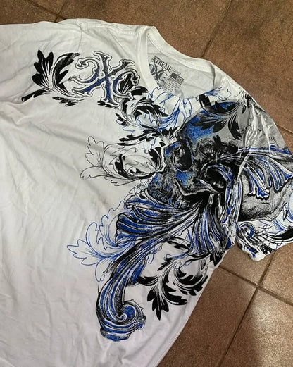 Gótico xtreme verão camiseta homem 2000s asas crânio gráfico camiseta leve algodão manga curta casual respirável camiseta