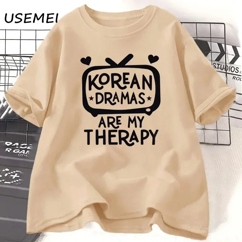 K-drama t camisa feminina coreia drama camiseta 100% algodão manga curta oversized tshirt mulher streetwear casual roupas femininas t