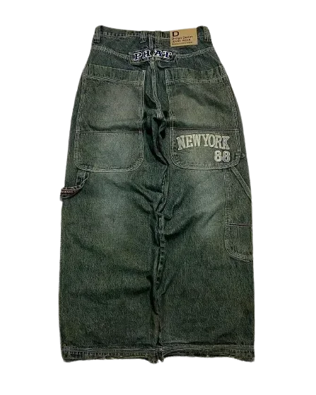 2024 nova tendência americana retro hip-hop bordado padrão jeans baggy para homens e mulheres y2k harajuku gótico calças largas streetwear