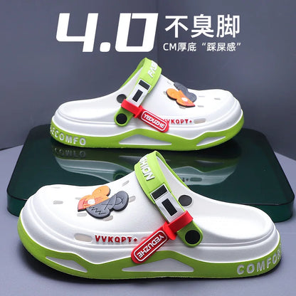 Verão buraco sapatos masculinos usam moda casual antiderrapante portátil sandálias esportivas praia passo no dedo do pé chinelos respiráveis para homem ao ar livre