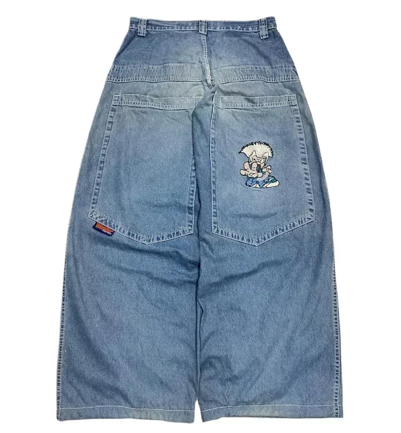 2024 nova tendência americana retro hip-hop bordado padrão jeans baggy para homens e mulheres y2k harajuku gótico calças largas streetwear