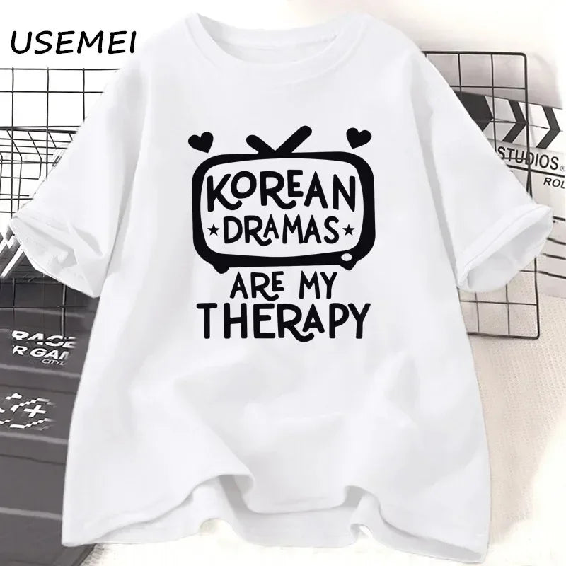K-drama t camisa feminina coreia drama camiseta 100% algodão manga curta oversized tshirt mulher streetwear casual roupas femininas t