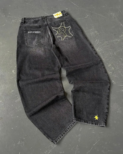 2024 nova tendência americana retro hip-hop bordado padrão jeans baggy para homens e mulheres y2k harajuku gótico calças largas streetwear