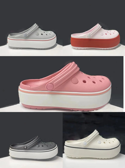 2025 novos sapatos femininos perfurados para o verão, respiráveis, leves, sola grossa, aumento de altura, antiderrapantes, sandálias de praia