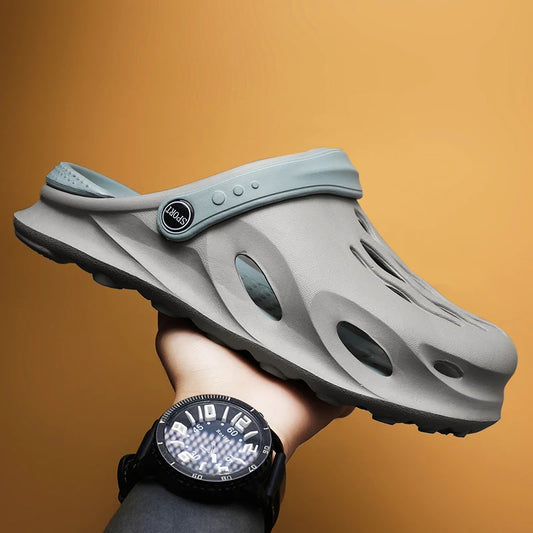 Sandálias de praia da moda masculina de verão tamancos sola grossa chinelo impermeável antiderrapante sandálias flip flops antiderrapante macio eva buraco sapatos