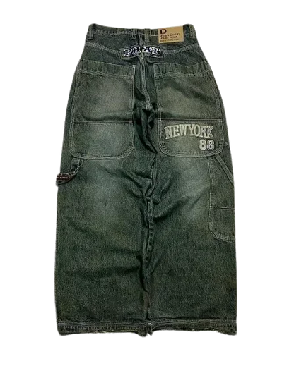 Americano retro cleanfit moda impressão baggy jeans feminino y2k popular casual coringa gótico cintura alta calças de perna larga street wear