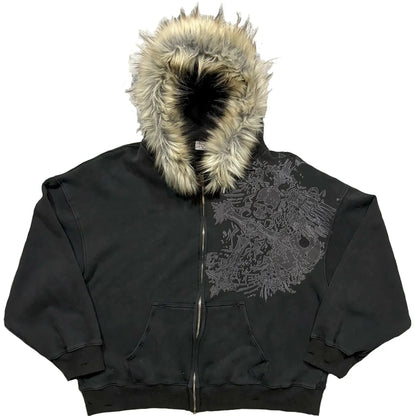 Jaqueta decorativa de pelúcia de estilo europeu e americano com estampa de texto jaqueta casual Harajuku top de rua