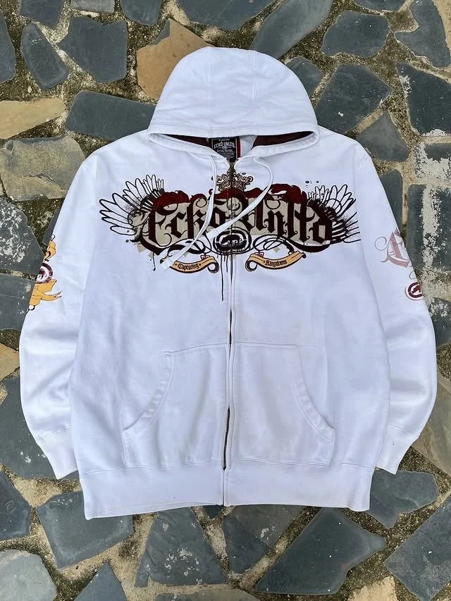 Y2k gótico ecko crânio impressão hoodie das mulheres dos homens streetwear punk oversize preto moletom escuro artístico casual pulôver