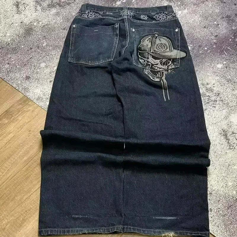 2024 nova tendência americana retro hip-hop bordado padrão jeans baggy para homens e mulheres y2k harajuku gótico calças largas streetwear