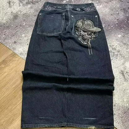 2024 nova tendência americana retro hip-hop bordado padrão jeans baggy para homens e mulheres y2k harajuku gótico calças largas streetwear
