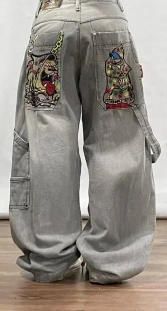 Americano retro cleanfit moda impressão baggy jeans feminino y2k popular casual coringa gótico cintura alta calças de perna larga street wear