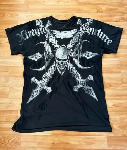 Gótico xtreme verão camiseta homem 2000s asas crânio gráfico camiseta leve algodão manga curta casual respirável camiseta