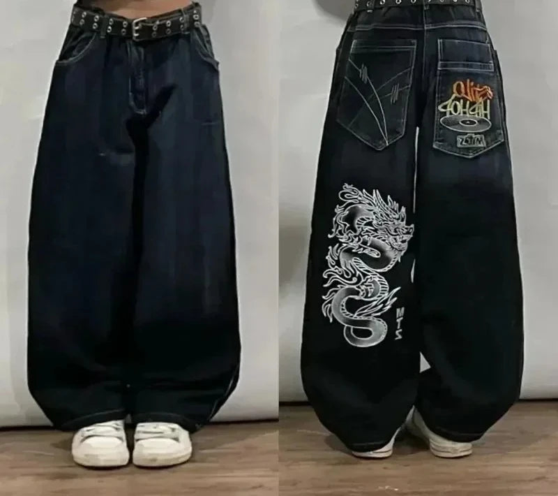 Americano retro cleanfit moda impressão baggy jeans feminino y2k popular casual coringa gótico cintura alta calças de perna larga street wear