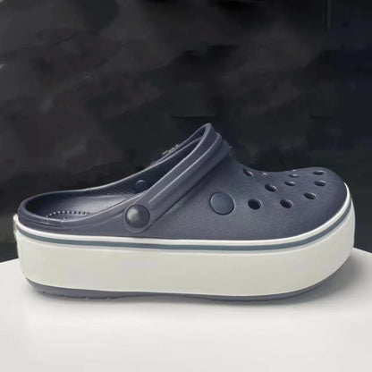 2025 novos sapatos femininos perfurados para o verão, respiráveis, leves, sola grossa, aumento de altura, antiderrapantes, sandálias de praia