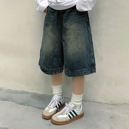 Y2k vintage baggy jean shorts das mulheres lavados perna larga capri calças casuais barril jeans shorts jeans dos homens grandes jorts
